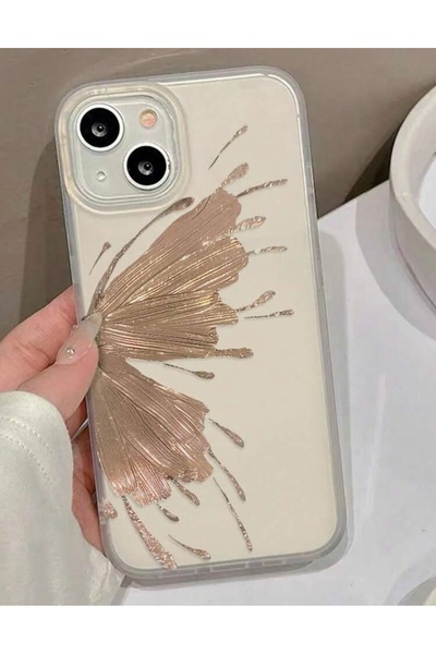 FİŞNEİLETİŞİM حافظة شفافة بنمط جناح ذهبي متوافقة مع هاتف آيفون 13