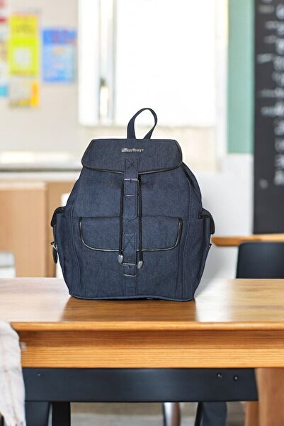 MEBES Denim Kumaş Kadın Erkek Kullanımlı Sırt Omuz Çantası 3cepkotlacivert-siyahgr3okl