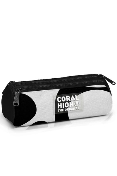 Coral High حقيبة أقلام رصاص منقوشة بثلاثة أقسام للأطفال باللونين الأبيض والأس...