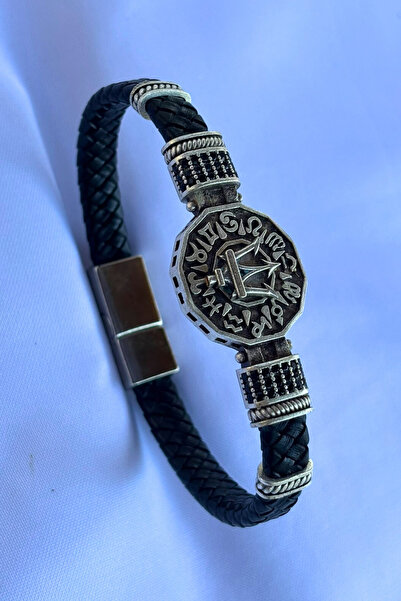 Begondio Genuine Leather Men's Bracelet Made with Spear Figure Zircon Stone H...