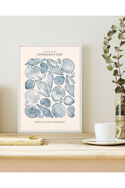 Arthopia Summer Vibe Blue Seashells Minimal Banner Pinterest Αφίσα με κορνίζα ζωγραφικής καλλιτεχνικής σχεδίασης