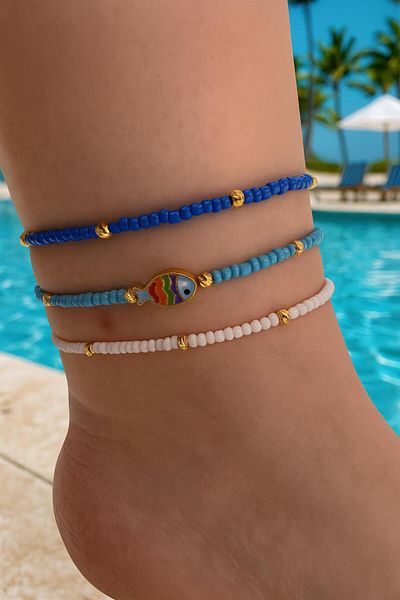 SEZİNİN TAKI DÜKKANI Multi Bead Model Fish Anklet