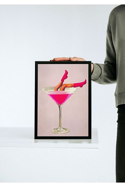Arthopia Pink Cocktail Woman 90's Girl Pinterest Πλαίσιο αφίσας Υψηλής ποιότητας ζωγραφική σχεδίου