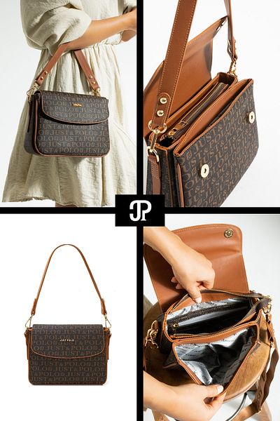 Just Polo Original Women's 4 Compartment Luxury Soft Leather Stylish Trend Shoulder Bag with Adjustable Cross Column Strap