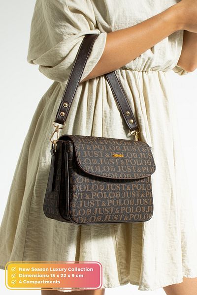Just Polo Original Women's 4 Compartment Luxury Soft Leather Stylish Trend Shoulder Bag with Adjustable Cross Column Strap