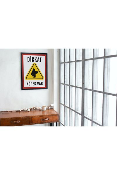 Arthopia Προσοχή Υπάρχει σκύλος Κίτρινο φύλλο πινακίδας αφίσα με πλαίσιο Υψηλής ποιότητας διακοσμητικό σχέδιο ζωγραφικής