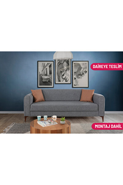 Perla Sofa FERRANTİ YATAKLI SANDIKLI ÜÇLÜ KANEPE AÇIK GRİ