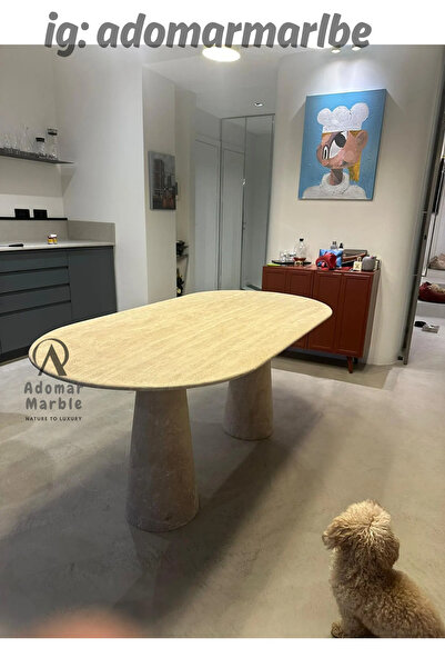 adomarmarblehandmadeandluxury Adomar Traverten Yemek Masası, Özel Ölçü, Gerçe...
