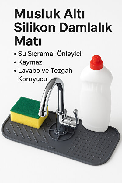 FERAH PLASTİK Lavobo Musluk Matı Musluk Altı Silikon Damlalık Matı – Su Sıçra...