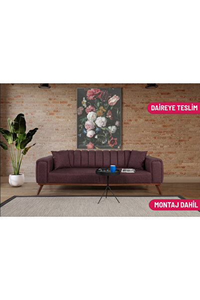 Perla Sofa VELAR YATAKLI KANEPE KETEN BORDO KAZAYAĞI