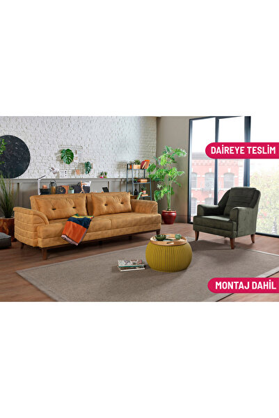 Perla Sofa Madrid Koltuk Takımı Bora Hardal Yeşil