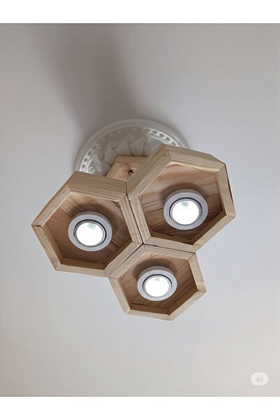 Ahşap Ailesi Petek Ahşap Spot Avize – Doğal Çam, El Yapımı, Modern Rustik Tasarım