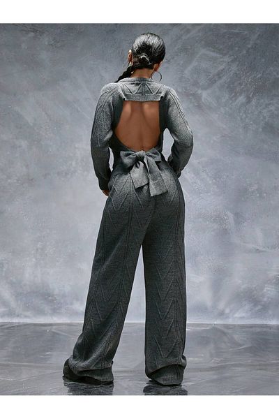 hidafashion Backless Knitwear Trousers Set