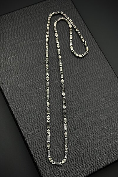 FRNCH 925 Ayar Gümüş İtalyan Model Siyah Zirkon Taşlı Gümüş Renk Erkek Kolye ...