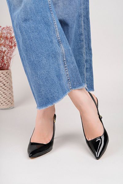 İA İLERİADIM Black Patent Leather Women's Heeled Shoes Engagement, Promise, Evening Shoes, Evening Dress Heel (9 cm)