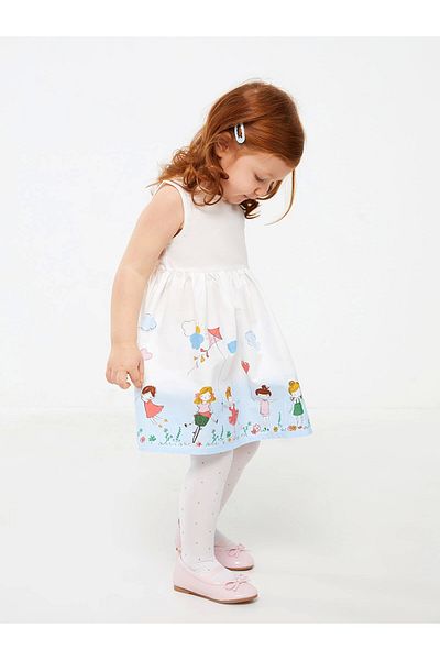 LC Waikiki Lcw Baby White Crew Neck Patterned Baby Girl Dress