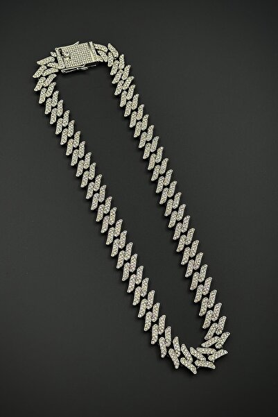 FRNCH Bronz Madenli Beyaz Zirkon Taşlı Gümüş Renk Tennis Erkek Kolye FRJ30911...