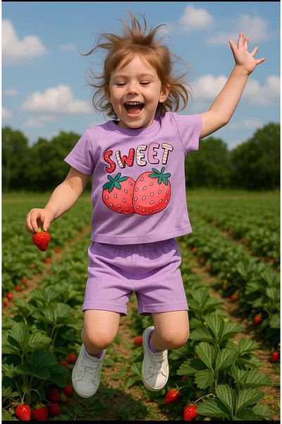 MİNYON BABY Girl's Shorts Bottom-Top Strawberry Printed Set