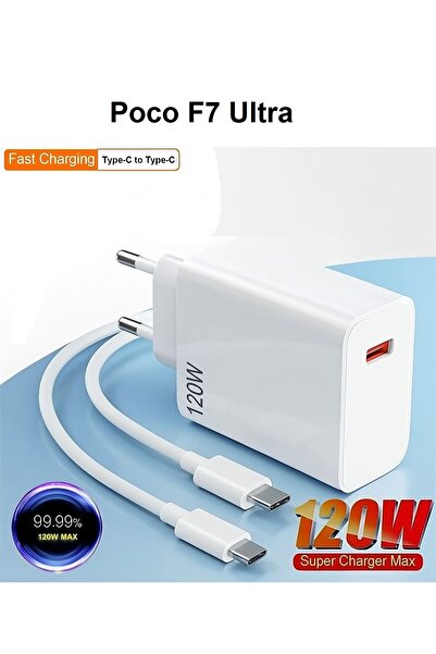 ERMER Poco F7 Ultra İçin 120 Watt Type C Hızlı Şarj Aleti Yüksek Kalite 6A Kablo