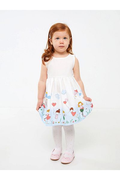 LC Waikiki Lcw Baby White Crew Neck Patterned Baby Girl Dress