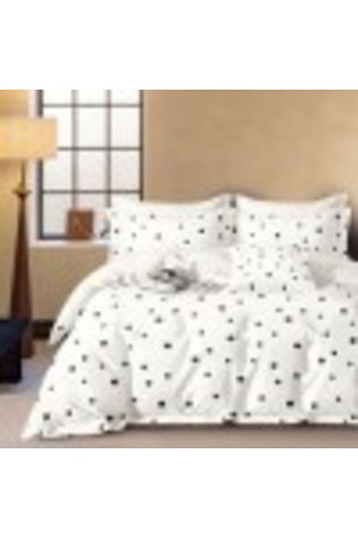 Pucioasa Lenjerie de pat 1 persoana percale alba cu buline, bumbac 100%, cearceaf pilota 150x220cm