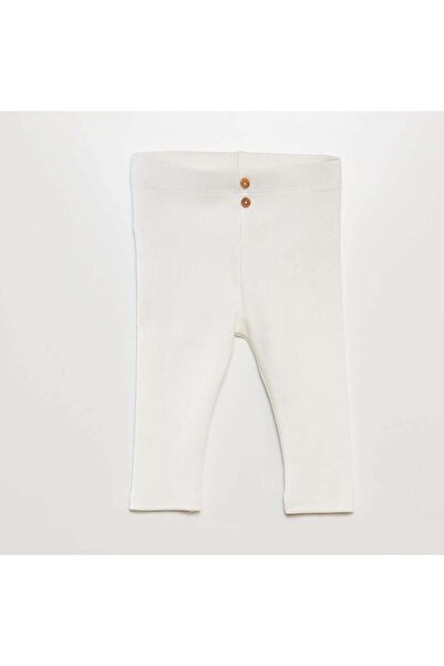 KIABI بنطال ضيق مضلع مع أزرار باللون الأبيض