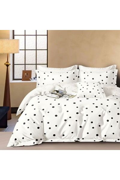 Pucioasa Lenjerie de pat 1 persoana percale alba cu buline, bumbac 100%, cearceaf pilota 150x220cm