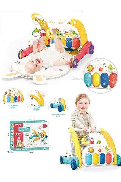 BYCEGU 90427 Piyanolu 2 in 1 Bebek Yürüteci ve Tavşan Desenli Oyun Halısı bir...