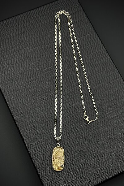 FRNCH 925 Ayar Gümüş ve Sitrin Doğal Taşlı Sarı Renk Erkek Kolye FRJ30918-1018-S