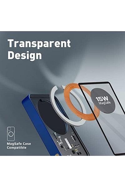Promate Magnetic Wireless Power Bank, 5000mAh 15W Mag-Safe Transparent Battery Pack