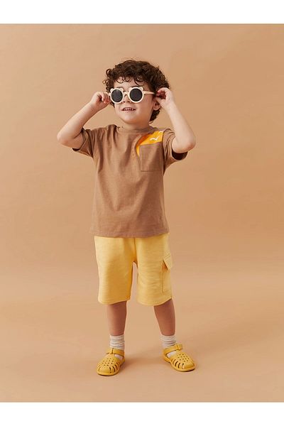LC Waikiki Lcw Baby Beige Bicycle Short Short Sleeve Printed Baby Boy T-Shirt and Shorts 2-Piece Set
