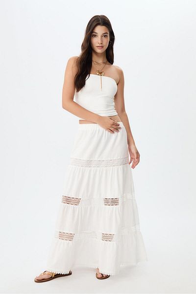 Stradivarius Long panelled lace skirt