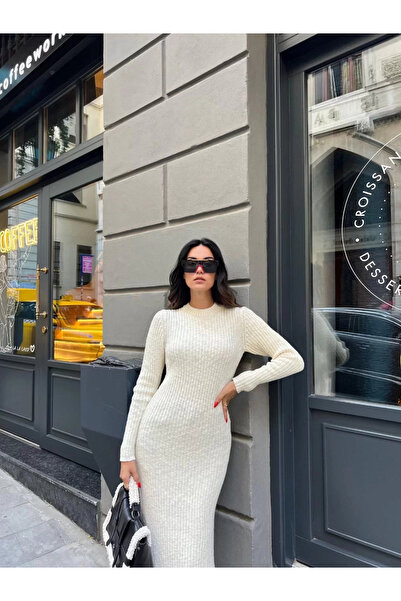 ELLA Crew Neck Ribbed Long Dress - White