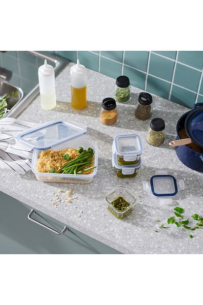 IKEA Food container with lid, square/glass, 180 ml 3 pack