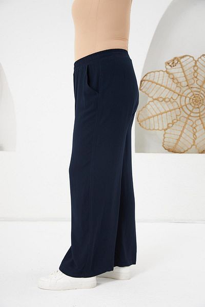 RMG Plus Size Relax Fit Viscose Trousers Navy Blue