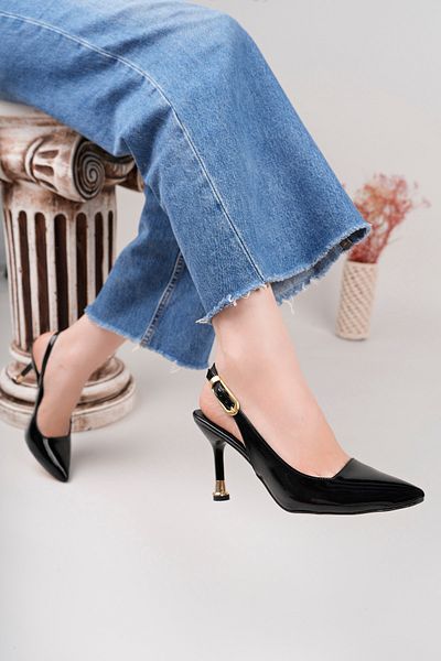 İA İLERİADIM Black Patent Leather Women's Heeled Shoes Engagement, Promise, Evening Shoes, Evening Dress Heel (9 cm)
