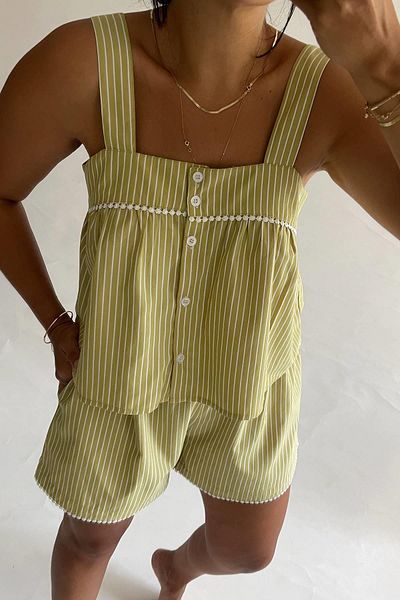 MJAMASS Olive Green Shorts Suspender Suit