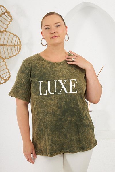 RMG Plus Size Piece Paint T-Shirt Khaki