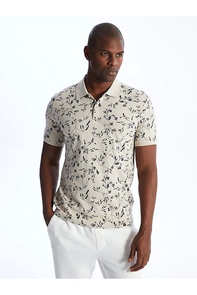 LC Waikiki Lcw Vision Beige Polo Collar Short Sleeve Patterned Men's T-Shirt