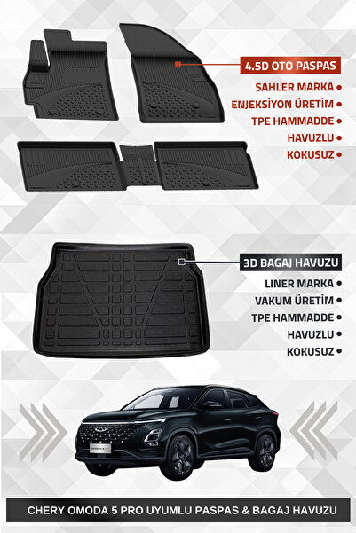 Sahler Omoda 5 PRO Uyumlu 4.5D Premium Havuzlu Oto Paspas ve Liner Marka 3D B...