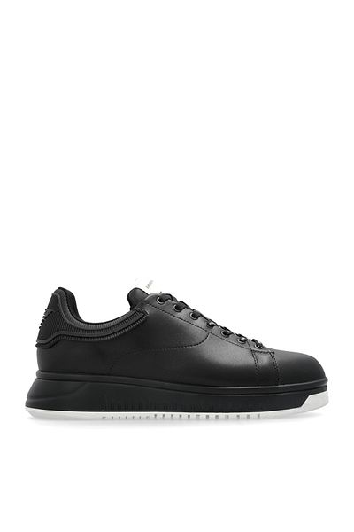 Emporio Armani Men's Laced Medium Thick Sole Leather Black2 Sneaker Em003663 Af18212-Mc105
