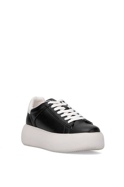 Lufian Genuine Leather Lace-Up Women's Casual Sneaker Black-White