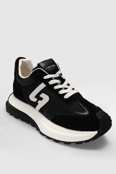 Lufian Genuine Leather Lace-Up Casual Sneaker Black Shoes