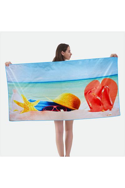 OEM Set Geantă de Plajă Model Stea de Mare 55×38 cm + Prosop de Plajă 140×70 cm , Marin,Bej