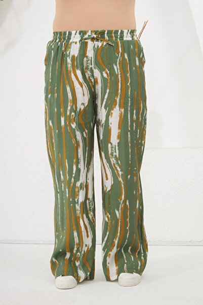 RMG Large Size Elastic Waist Trousers Khaki