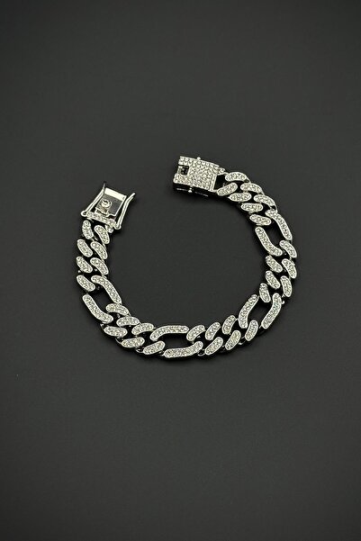 FRNCH Bronz Madenli Beyaz Zirkon Taşlı Gümüş Renk Tennis Erkek Bileklik FRJ12...