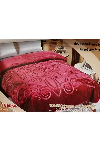 FIONNA.RO Thick Double Blanket Royal Embroidery Pattern - Raspberry Red