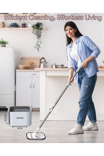 BOMIDI 360 Degree Spin Mop Bucket Set with Self Separation Dirty and Clean Water System