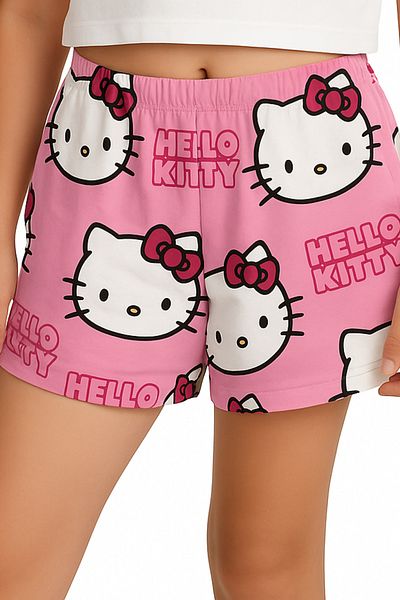 MECH BUTİK Kitty Printed Pink Girl's Shorts