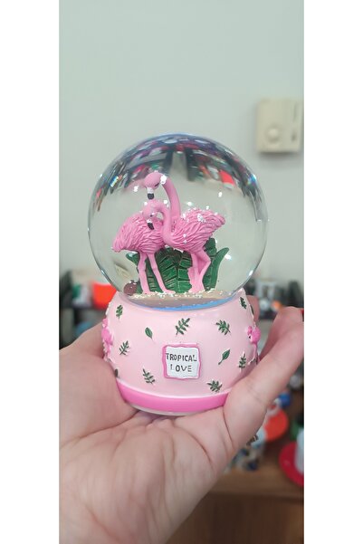 LADİJİTAL BASKI ÇÖZÜMLERİ Orta Boy Pembe Flamingo Işıklı ve Müzikli Karküresi